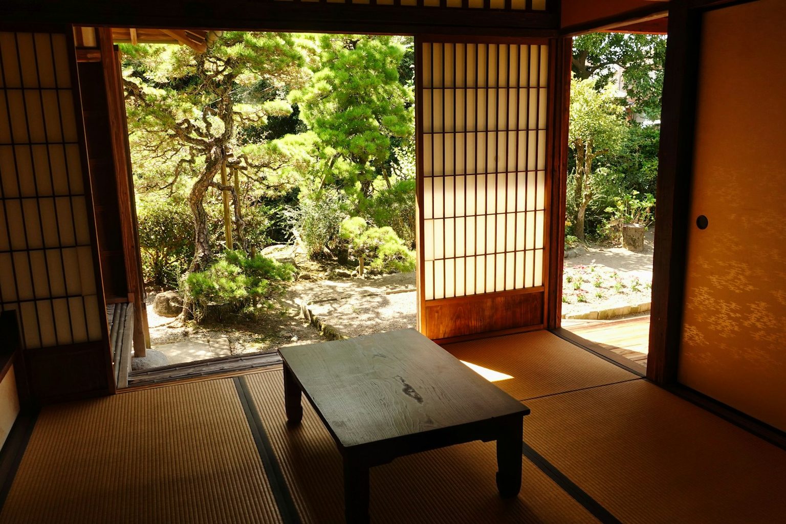 開け放した障子から見える庭
